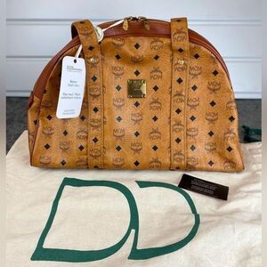 Authentic MCM Vintage Visetos Cognac Monogram Dome Tote Large